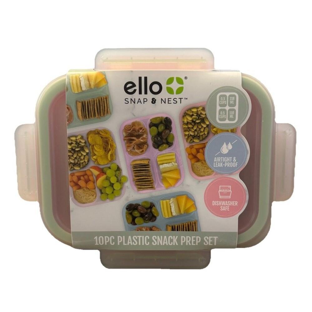 Ello Snap & Nest Airtight Leak-Proof Dishwasher Safe 10pc Plastic Snack Prep Set